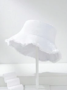 1pc Women's Solid Color Artsy Frayed Brim Bucket Hat, Versatile Bucket Hat - Multicolor - View 10