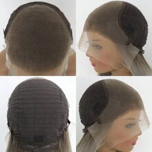 13x6 Highlight Lace Front Wig Ash Blonde Grey Synthetic Hair Pre Plucked For Women 24 Inches Glueless Long Bone Straight Highlight Blonde Lace Frontal Wigs - Highlight Ash Blonde Grey - View 5