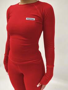 2 件女式字母印花插肩袖长袖紧身 T 恤和紧身裤套装