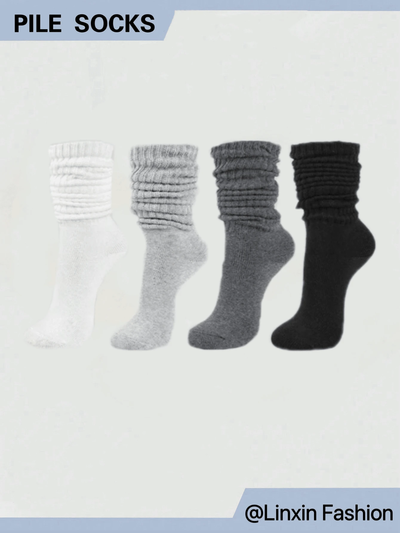 4 Pairs Women Socks Thick, Warm & Soft Crew Socks In Black, White, Gray & Dark Gray For Fall/Winter Long Socks Scrunch Socks