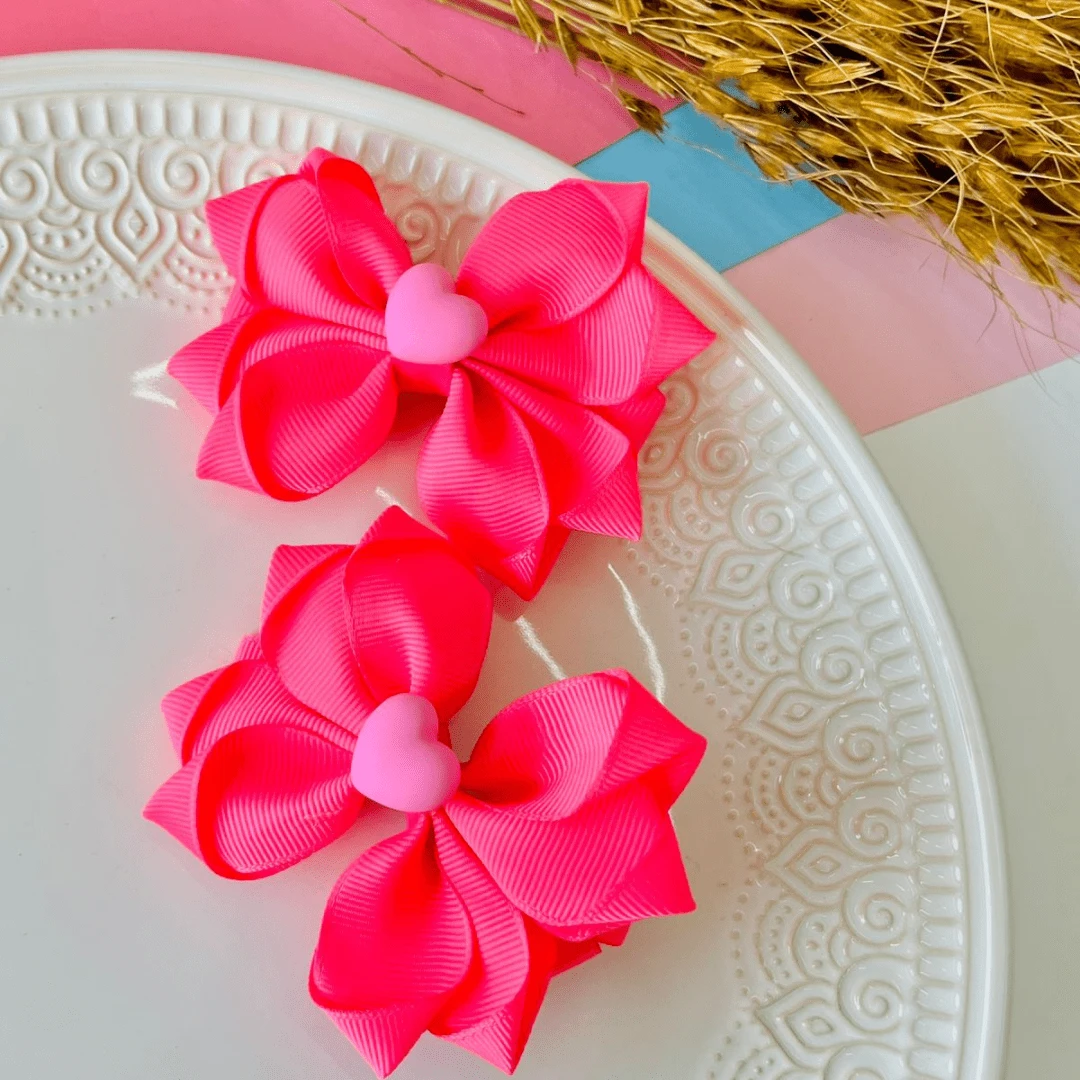 Bow Duo / Bow Duo / Neon Pink Duo With Heart - Màu Hồng Tươi - Xem 1