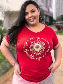 Women's Plus Size Printed T-Shirt V-Neck GG G1 G2 G3, Lightweight Fabric, Great Fit And Comfort. - Red - View 1