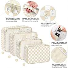 Khối đóng gói cho vali, Khối đóng gói có túi đựng giày, Túi đựng mỹ phẩm, Túi đựng quần áo, Túi đựng phụ kiện Khối đóng gói cho hành lý du lịch dành cho nam nữ dùng cho túi đựng đồ du lịch, Túi đựng đồ trang điểm, Túi đựng mỹ phẩm, Túi đựng đồ đi nghỉ, Túi đựng đồ trang điểm dung tích lớn, Đựng son môi, cọ, đồ chăm sóc da, điện thoại di động, tiền xu, đồ dùng nhỏ, Dùng cho gia đình, quà tặng, kỳ nghỉ và lễ hội Halloween Giáng sinh Đa chức năng - 8 Bộ Khaki Kẻ Ô - Xem 3