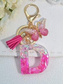 1pc English Letter Key Chain, European And American Style Charm Keychain With Butterfly Tassel Pendant Gift Souvenir Car Accessories Bag Charm School Cute Goth Y2k