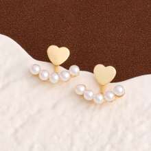 1 对双向爱人造珍珠耳钉和心形人造珍珠耳坠，适合情人节、妈妈、母亲、母亲节、礼物 - 白色 - 查看 4