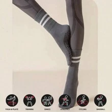 运动户外专业普拉提袜子防滑，中筒瑜伽袜，防滑运动纯色地板袜，瑜伽袜 - 深灰色 - 查看 3