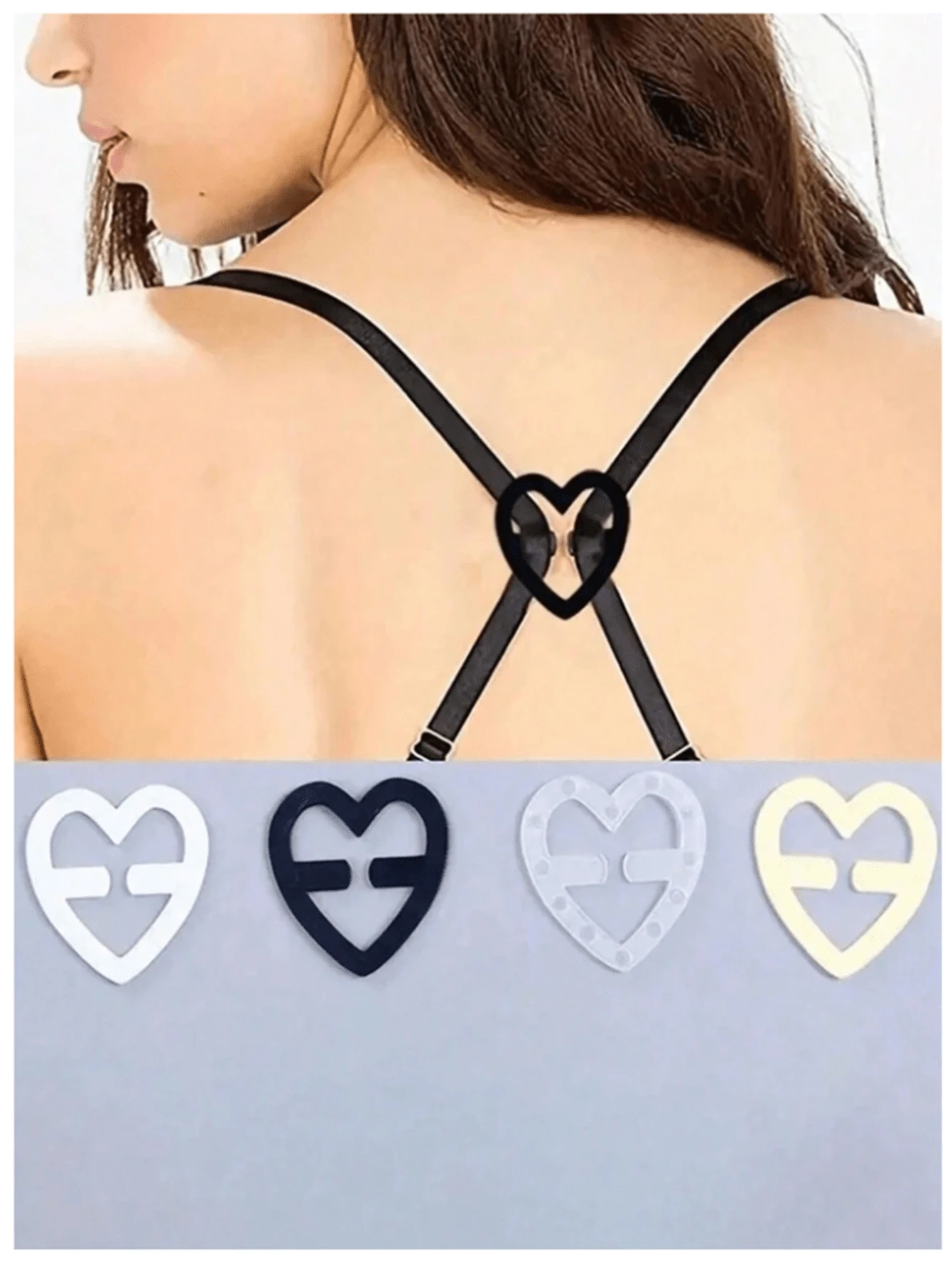 4pcs Heart-Shaped Korean Invisible Underwear Non-Slip Buckle Cross Shoulder Strap Buckle Bra Invisible Buckle Bra Anti-Buckle - Multicolor - View 1