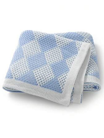 婴儿菱形图案针织毯，柔软舒适的婴儿襁褓