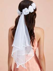 Diadema floral ajustable para novias, corona de flores "NOVIA", tocado de velo de boda blanco, accesorio para despedida de soltera y boda - Blanco - Ver 5