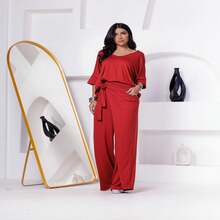 Noelia Set With Wide Leg Pants And Flare Sleeve Blouse - 紅色 - 查看 3