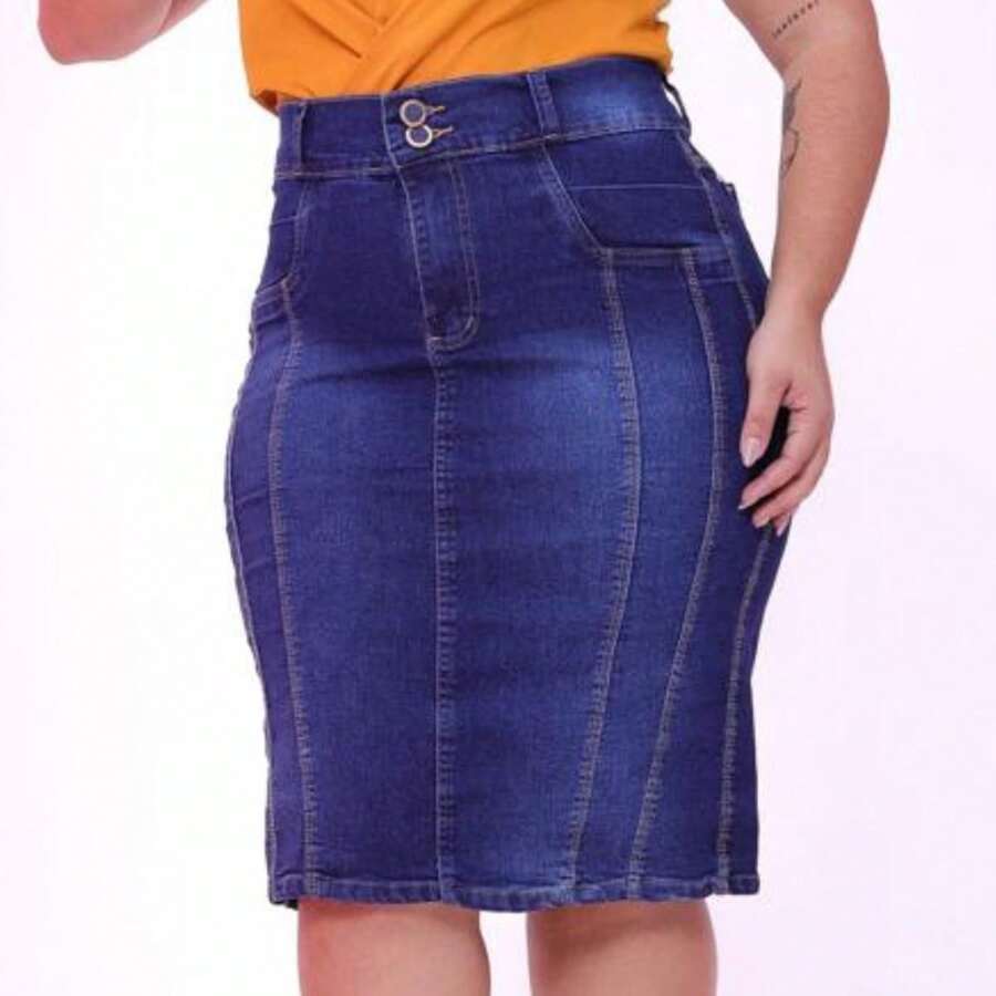 Premium Plus Size Secretarial Jeans Skirt From 46 To 54 - Neblina azul - Ver 1