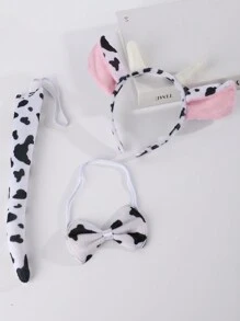 3 peças/Conjunto Tiaras com Orelhas de Animais Cartoon - Coelho, Gato, Tigre, Girafa, Sapo, Cachorro, Coelho, Lobo com Gravata Borboleta, Estampa de Animal, Tiara para Cabelo para Acessórios de Beleza e Decoração do Lar - Multicolorido - Visão 24