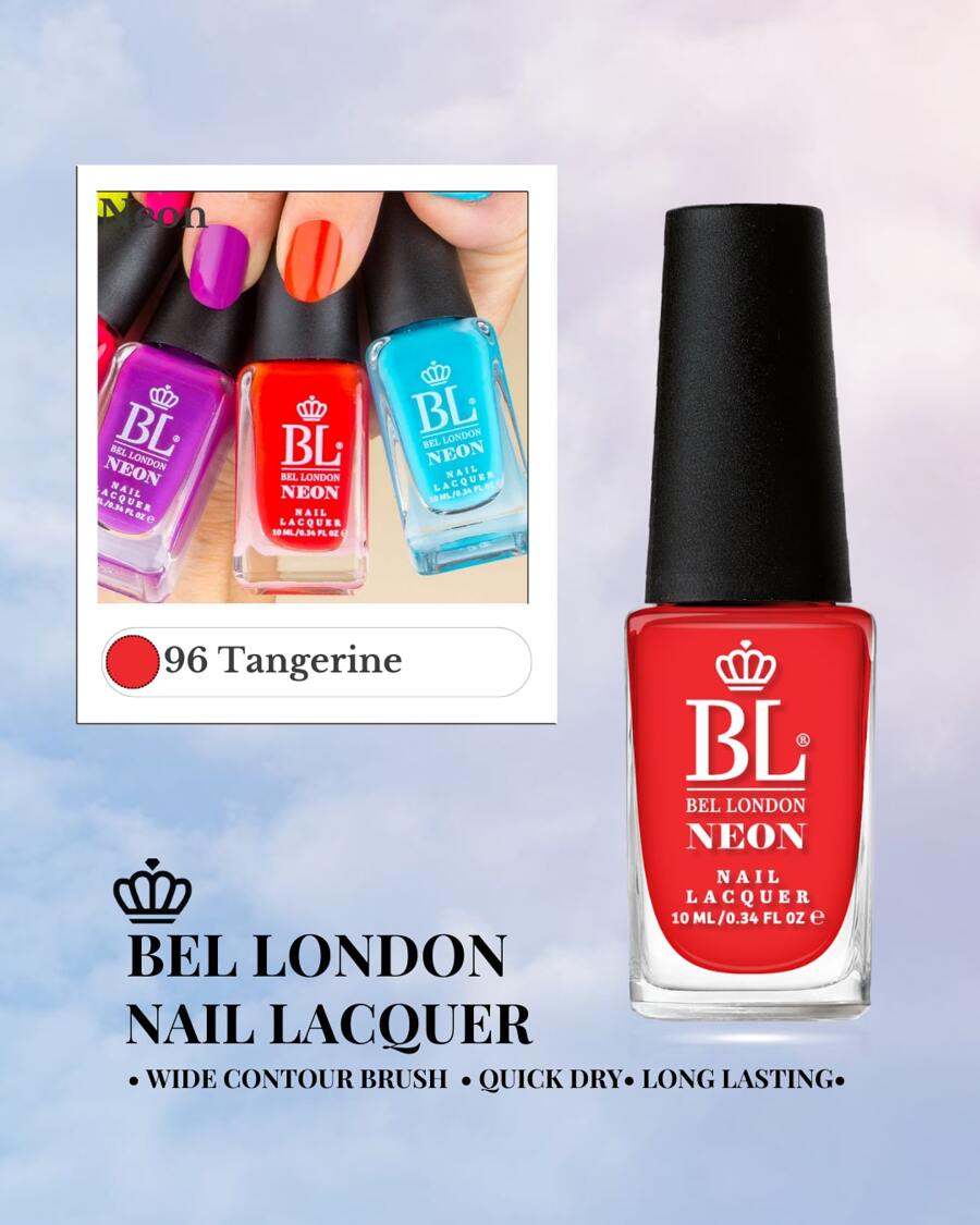 BEL London Nail Lacquer Neon Collection – Vibrant, Eye-Catching Neon Nail Polish | Over 100 Stunning Shades Including Glitter, Shimmer, And Transparent Options | Quick Dry, Long-Lasting, Chip-Resistant Formula With Gel-Like Shine | Perfect For Summer, Festivals, Parties, And Bold Fashion Statements | Ultimate Neon Nail Color Collection For Bold, Vibrant Looks - 96 橘色霓虹燈 - 查看 1