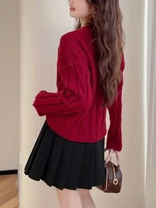 Women's Holiday Celebration New Year Spring Festival Cross Flower Embroidery Crew Neck Pullover Sweater - Red - View 2