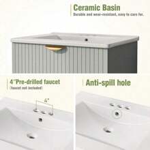 Modern 24-Inch Wall-Mounted Bathroom Vanity With 2 Drawers, Green - Ideal For Small Bathrooms,Victory Store
