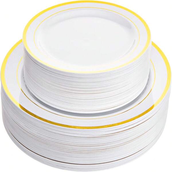 25PCS Bandeja de ouro branco reutilizável - Bandeja de ouro branco de 7,5 polegadas, Phnom Penh dourado - Bandeja de sobremesa de ouro branco, adequada para Natal, casamentos, festas e ano novo