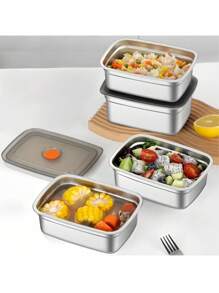 Thick Stainless Steel Food Container, Rectangular Lunch Box For Camping, Picnic, Refrigerator Storage, Hotpot Prep - Silver - View 1
