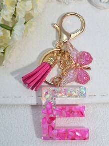 1pc English Letter Key Chain, European And American Style Charm Keychain With Butterfly Tassel Pendant Gift Souvenir Car Accessories Bag Charm School Cute Goth Y2k