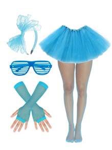 Forever & Moment 2/5 件 80 年代和 90 年代复古霓虹派对服装配饰套装蕾丝蝴蝶结头带性感芭蕾舞裙渔网连裤袜百叶窗眼镜道具适合 80 年代女性舞会派对角色扮演服装配饰 - 多色 - 查看 23