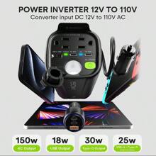 ZeeHoo 150W Car Power Inverter, 12V D/C To 110V AC Car Plug Adapter Outlet Converter, With 2 AC Outlets, A 18W USB A And Dual 30W PD Car Charger, For Laptop Computer - Black - màu đen - Xem 2