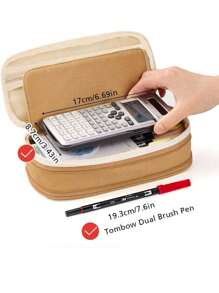 1 pieza Estuche para lápices expandible con compartimentos, Estuches para lápices de gran capacidad Estuche para lápices, Estuche para lápices portátil Organizador de papelería escolar grande, Bolsa de cosméticos para maquillaje - Caqui - Ver 5