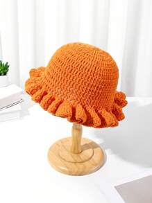 1pc New Green Bohemian Hollow Pleated Handmade Crochet Bucket Hat, Suitable For Holidays And Daily Outfit