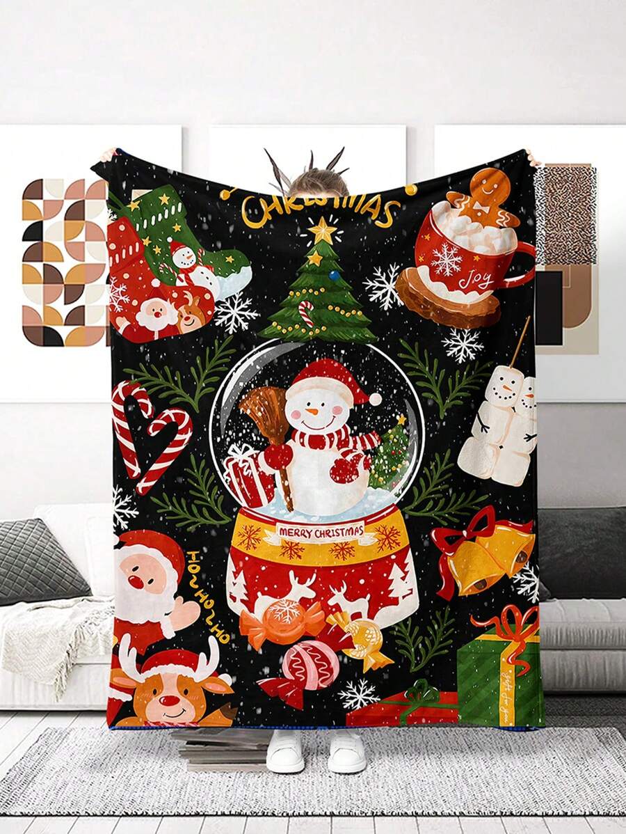 1pc Christmas Pattern Digital Printing Flannel Soft & Comfortable Blanket, For Nap, Sofa, Office, Bed, Camping, Travel, Shawl, Multi-Purpose Gift, 4 Seasons - Multicolor - View 1