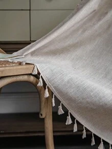 1 pièce Rideau de fenêtre en lin de couleur unie de style bohème avec franges, semi-occultant, lavable avec passant pour tringle. Panneau de rideau pour séparation de pièce, cuisine, facile à installer, décor d'intérieur pour chambre à coucher, bureau, balcon, salon, baie vitrée