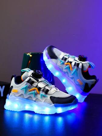 USB Chargeable LED 7-Color Light-Up Shoelaces & Shoes Glowing Luminous Sneakers For Toddler/Kids/Youth Boys/Girls Athletic Sports Casual Shoes