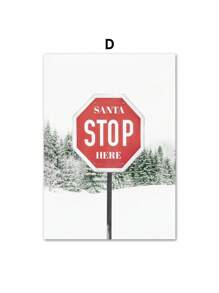 1 pièce Peinture sur canevas Artwork Mur Arbre de pin d'hiver Père Noël Renne Bonhomme de neige Décoration de maison Affiches Impressions Images murales pour salon Sans cadre, Décoration de Noël, Cadeau de Noël