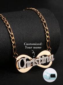 1pc Customized European & American Hiphop Style Double Layer Ripple Pattern Pendant Necklace With Name, Ideal For Mother's Day, Father's Day, Valentine's Day, Birthday, Anniversary, Friends, Graduation, Halloween, Christmas