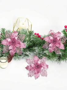1/5/10/20入 金色亮片一品紅人造聖誕花夾飾，3.5"/5.9"/9.4"花頭，適用於聖誕樹、花環、婚禮、新年派對、樓梯、窗戶、壁爐、露台及節日裝飾 - 粉色 - 查看 8