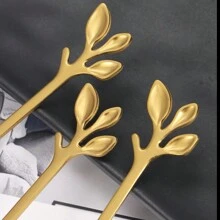 6pcs Gold Color Leaf Dessert Mixing Coffee Spoons Back To School