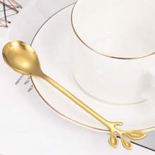 6pcs Gold Color Leaf Dessert Mixing Coffee Spoons Back To School