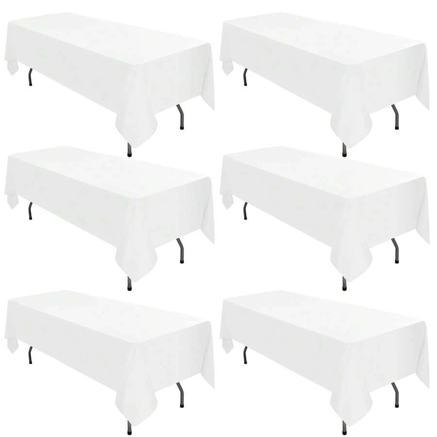 REWOMC 6 Pack Polyester Tablecloths, 60 X 126 Inch Polyester Table Cloth For 8 Foot Rectangle Tables, Stain And Wrinkle Resistant Washable Fabric Table Cover For Wedding Banquet Restaurant Party Multiple Colors,Weddings Graduation Season Outdoor Events Entertain Guests - 白色 - 查看 1