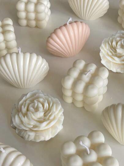 1 Piece Peony, Seashell & Magic Cube-Shaped Bubble Wax Aromatherapy Candle - Wedding & Home Decoration Gifts Birthday Graduation