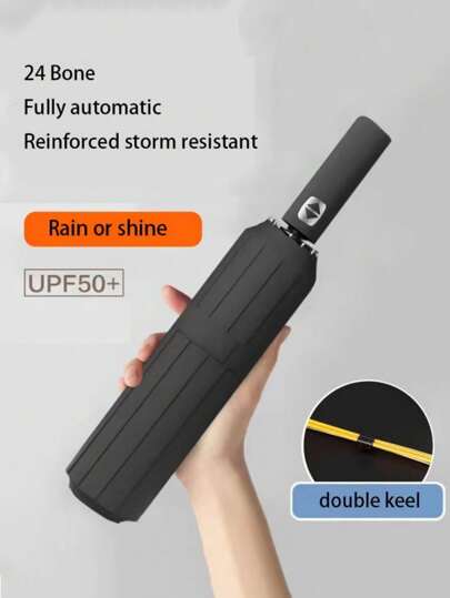 Unisex Automatic Umbrella, 24 Reinforced Ribs, Foldable, Portable, UV-Resistant, Suitable For Sunny And Rainy Days (Customizable Umbrella Fabric, Rib Color, English Letter Pattern Design, Button Shape And Color),Spring Summer Picks,Brides Maid Gifts,Room,Bedroom Decor,Beach,Travel,For Men,For Women,Vacation,Cute Stuff