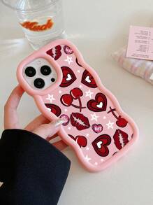 [Heart, Cherry, Lip, New Wave Pink] Compatible With IPhone & Galaxy Phone Cases Compatible With IPhone 11/13/14/15/15Pro Max, IPhone 16/16 Pro/16 Plus/16 Pro Max, Galaxy A14/A04/A12/A21S/A14/A34/A52/A52S/A53 5G/A54/A23/A13/A24 4G/A32 4G/A33 5G/S21 FE/S23 Ultra/S22 Ultra/S24 Ultra