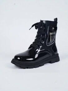 Damen Mode Schnürstiefeletten mit dickem Absatz und seitlichem Reißverschluss, stilvolles Design, geeignet für formelle und lässige Anlässe - Schwarz - Übersicht 7