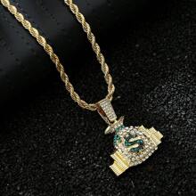 1 Pc Classic Twisted Chain Necklace, Fashionable Watermelon Pendant Hiphop Rhinestone Cartoon Necklace, Versatile Punk Style