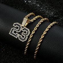 1 Pc Classic Twisted Chain Necklace, Fashionable Watermelon Pendant Hiphop Rhinestone Cartoon Necklace, Versatile Punk Style