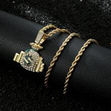 1 Pc Classic Twisted Chain Necklace, Fashionable Watermelon Pendant Hiphop Rhinestone Cartoon Necklace, Versatile Punk Style