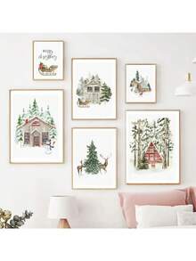 1pc Tranh nghệ thuật treo tường Giáng sinh Trang trại Hình ảnh Rừng Hươu Rừng Áp phích và bản in Tranh vải mùa đông Trang trí nhà Không có khung, Đồ trang trí Giáng sinh, Quà tặng Giáng sinh - Nhiều màu - Xem 5