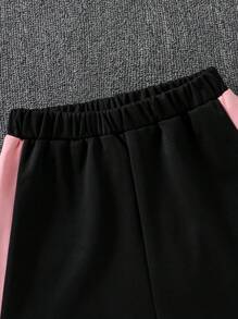 2 件套 Tween 女孩休闲时尚春秋针织上衣和松紧腰运动裤套装，带蝴蝶结装饰，舒适柔软，时尚简约秋季日常穿着 - 粉色 - 查看 6