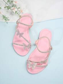 Colorful Rhinestone Bow Dual-Wear Women's Sandals, French Fashion Silver Flat Slippers Suitable For Date, Party, Home, Casual Daily Wear, Summer & Autumn