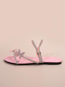 Colorful Rhinestone Bow Dual-Wear Women's Sandals, French Fashion Silver Flat Slippers Suitable For Date, Party, Home, Casual Daily Wear, Summer & Autumn