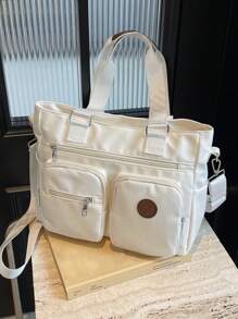 Túi xách tay phong cách retro mới, dung tích lớn, màu trơn thời trang, đa năng dành cho nữ, túi đeo vai tối giản, dây đeo điều chỉnh được, phù hợp cho đi chơi, hẹn hò, mua sắm, đi làm hàng ngày. - trắng - Xem 12