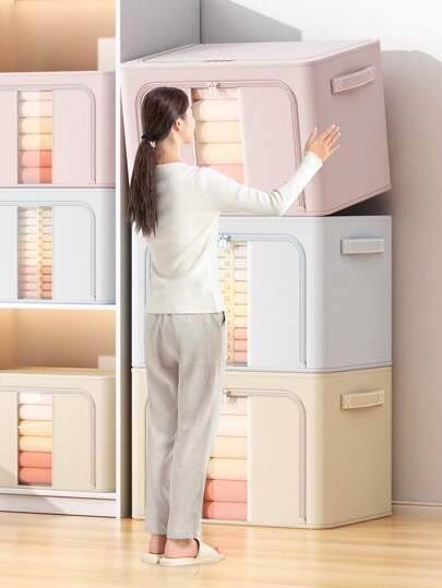 1 件大容量奶油色可折叠储物箱，非常适合衣柜季节性服装、玩具、书籍等家庭组织返校组织者学校储物袋大学抽屉衣柜组织者隔断衣服垃圾袋衣服用于家庭卧室/返校/宿舍/内衣/包装必需品/衣服储存罩衣物收纳盒储物容器组织者储物箱用于卧室用于毯子床上用品棉被枕头