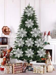 1 pièce / 5 pièces / 10 pièces / 20 pièces Fleurs artificielles de Poinsettia avec poudre d'or à clipser, avec décoration scintillante, pour sapin de Noël, mariage, fête du Nouvel An, têtes de fleurs de 3,5 po, 5,9 po, 9,4 po pour décoration d'escalier, fenêtre, cheminée, cour. Fleurs artificielles réutilisables et vibrantes, Noël