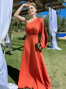 PAETE CLOTHING Long Terracotta Bridesmaid Wedding Guest Dress Light Summer - Burnt Orange - View 6